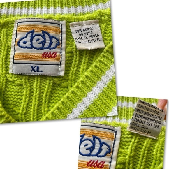 DELF USA Sweater Vest Bright Neon Green Size XLarge New York 03 Vintage Hip Hop - Picture 6 of 11